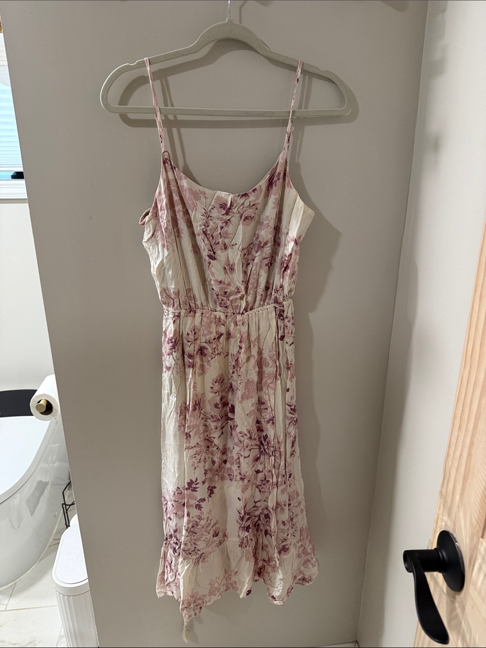 Love Stitch Cream Midi Dress with Dusty Rose Floral Print